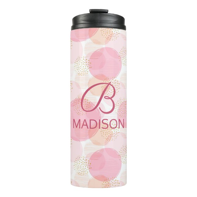 Monogram Modern Pink Girly Glitter Personalized Thermal Tumbler (Front)