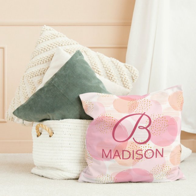 Monogram Modern Pink Girly Glitter Personalized Throw Pillow (Creator Uploaded)