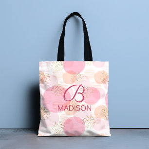 Monogram Modern Pink Girly Glitter Personalized Tote Bag