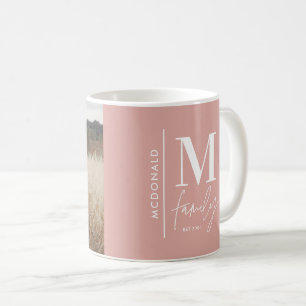 Monogram modern pink personalized photo family coffee mug