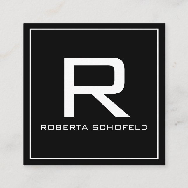 Monogram Modern Professional Chic Black Square Business Card (Front)