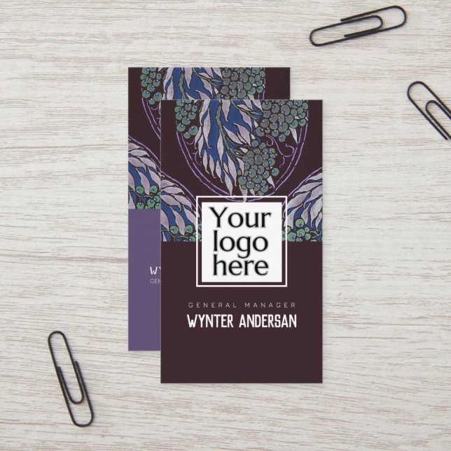 Monogram Modern Purple Minimalist Custom Logo Name Business Card (Front/Back In Situ)