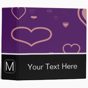 Monogram Modern Purple Pink Heart Pattern Binder