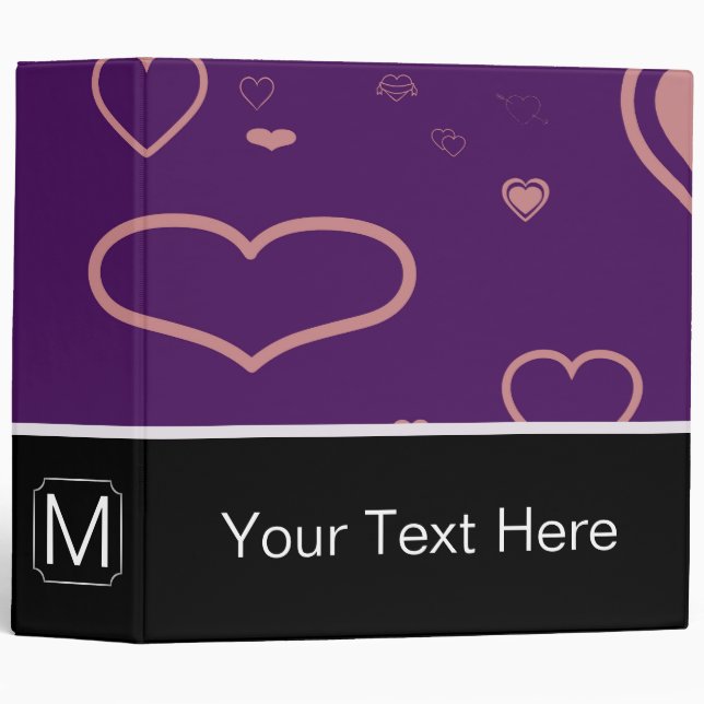 Monogram Modern Purple Pink Heart Pattern Binder (Front/Spine)