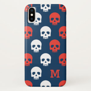 Monogram. Modern Red and White Skulls. Case-Mate iPhone Case