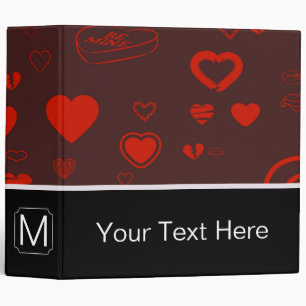 Monogram Modern Red Heart Pattern Binder