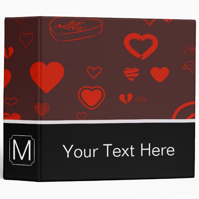 Monogram Modern Red Heart Pattern Binder (Front/Spine)