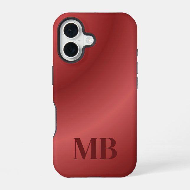 Monogram Modern Red Holiday iPhone 16 Case (Back)
