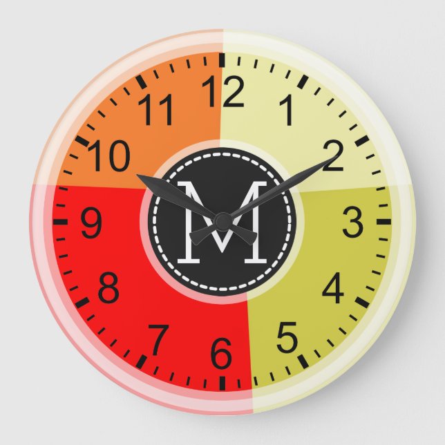 Monogram Modern Retro Colours Geometric #3 Large Clock (Front)