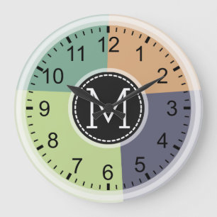 Monogram Modern Retro Colours Geometric #4 Large Clock