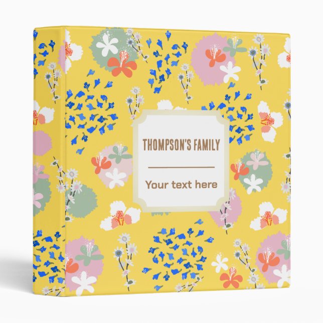 Monogram modern retro l Colourful floral l Yellow Binder (Front/Spine)