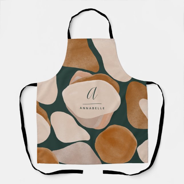 Monogram modern rust green abstract stylish chic apron (Front)