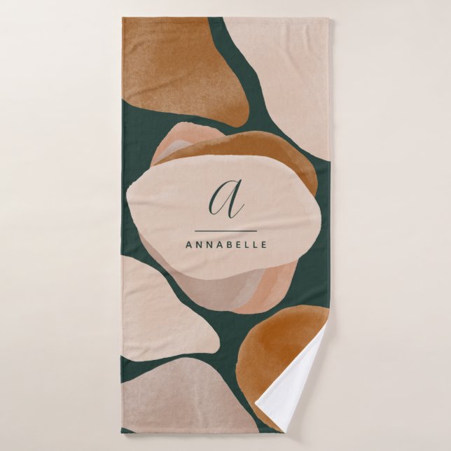Monogram modern rust green abstract stylish chic bath towel (Bath Towel)