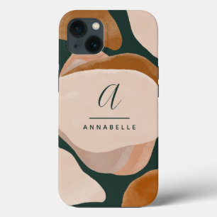 Monogram modern rust green abstract stylish chic iPhone 13 case