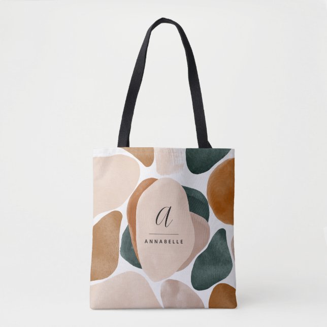 Monogram modern rust green abstract stylish tote bag (Front)