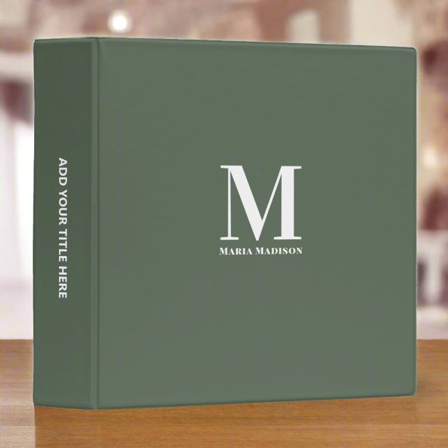 Monogram Modern Sage Green Business Initials  Binder (Creator Uploaded)