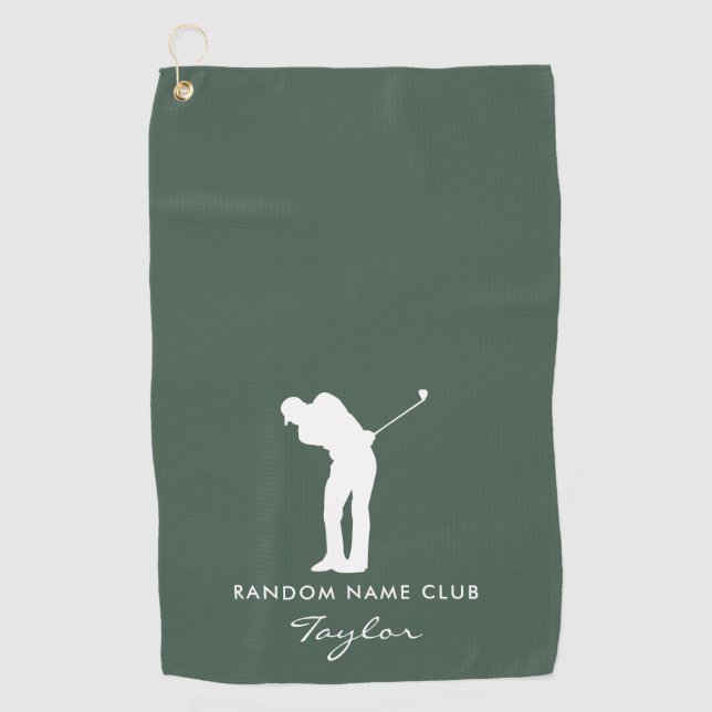 Monogram Modern Sage Green Club Name Personalized Golf Towel (Front)