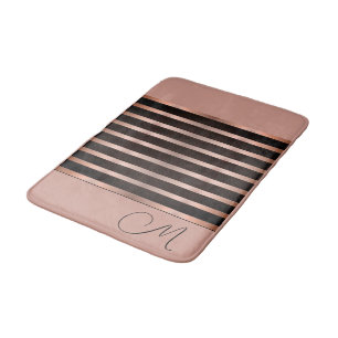 Monogram Modern Salmon Pink on Black Bath Mat