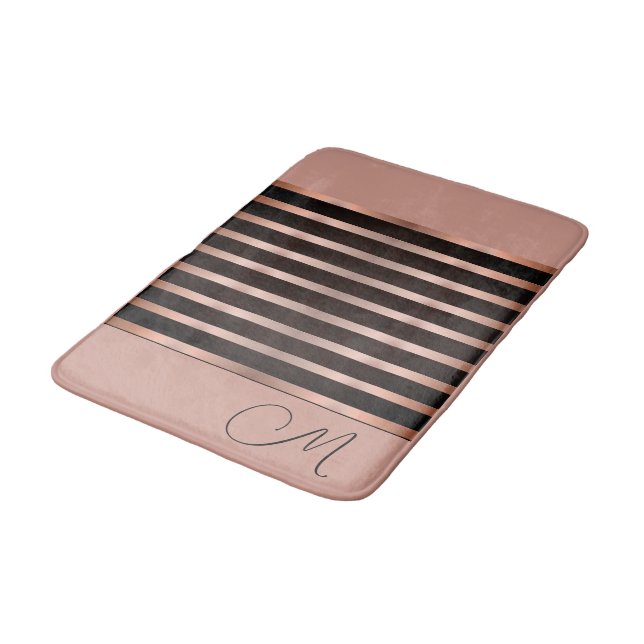 Monogram Modern Salmon Pink on Black Bath Mat (Angled)