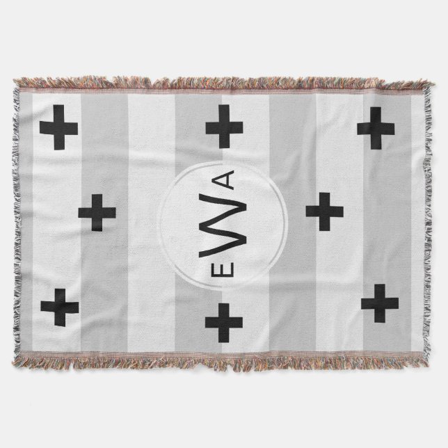 Monogram - Modern Scandinavian Style Grey Stripes Throw Blanket (Front)