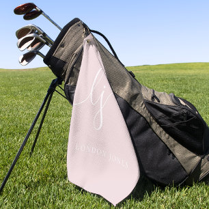 Monogram Modern Script Name Elegant Feminine Pink Golf Towel