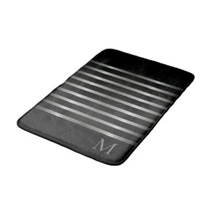 Monogram Modern Silver Stripes on Black Bath Mat