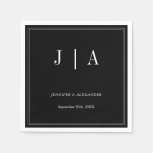 Monogram Modern Simple Black And White Wedding Napkin