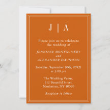 Monogram Modern Simple Burnt Orange White Wedding