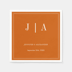 Monogram Modern Simple Burnt Orange White Wedding Napkin