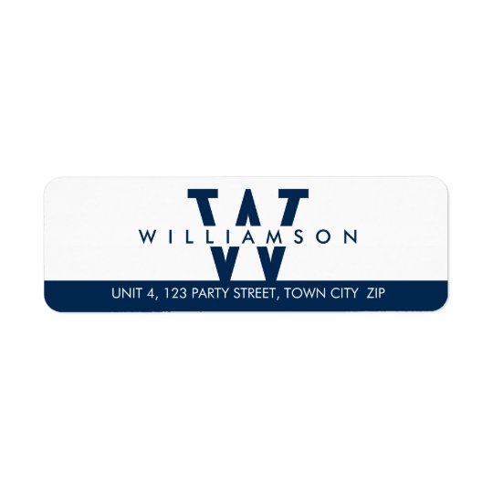 MONOGRAM modern simple initial name dark navy blue Return Address Label