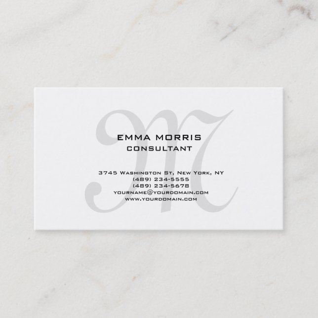 Monogram Modern Simple Minimalist Plain Business Card (Front)