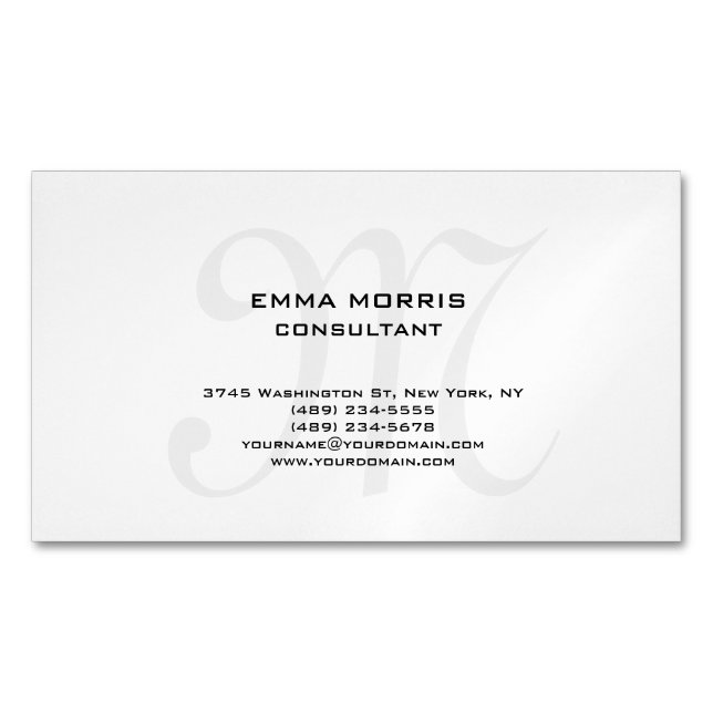 Monogram Modern Simple Minimalist Plain Magnetic Business Card (Front)
