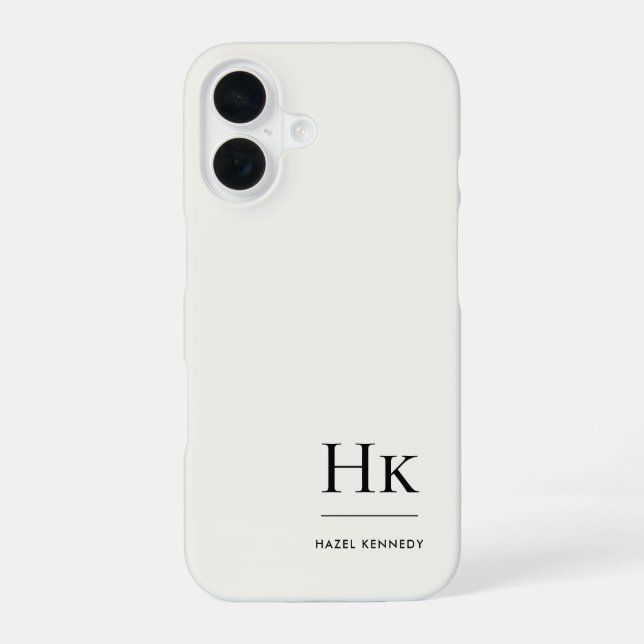 Monogram Modern Simple Monogrammed Ivory White iPhone 16 Case (Back)