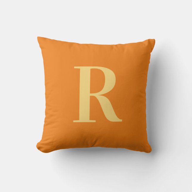 Monogram Modern Simple Orange Throw Pillow (Front)