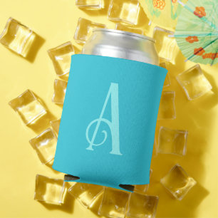 Monogram Modern Simple Teal Can Cooler