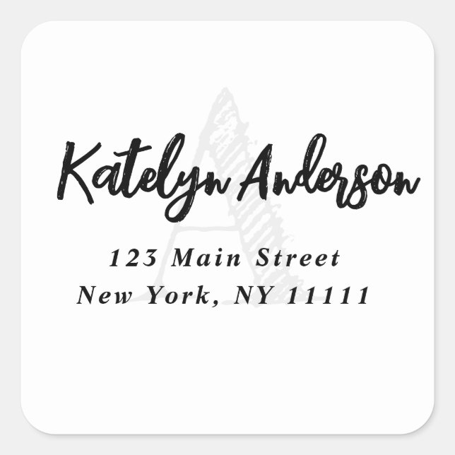 Monogram Modern Square Return Address Label (Front)