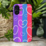 Monogram Modern Stripe Love Heart Girly iPhone 16 Case<br><div class="desc">Monogram Modern Stripe Love Heart Girly iPhone 16 Cases features a colourful striped pattern with love hearts and personalized with your custom monoggram in simplw calligraphy script typography. Personalize by editing the text in the text boxes provided. Designed by ©2024 Evco Studio www.zazzle.com/store/evcostudio</div>