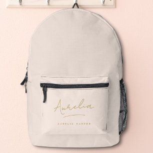 Monogram Modern Stylish Blush Pink Gold Script  Printed Backpack