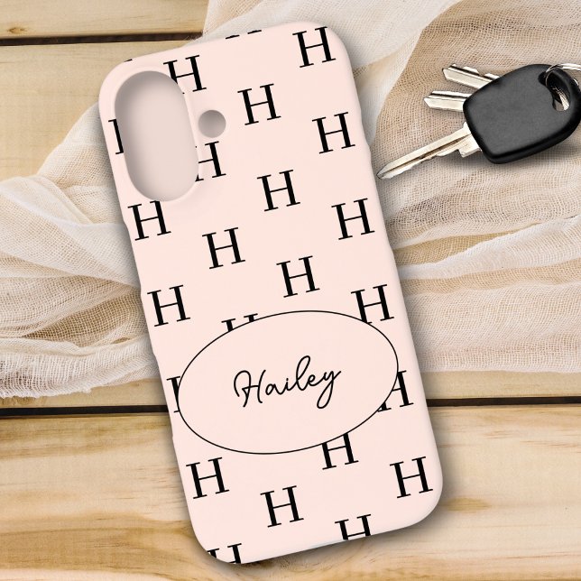 Monogram Modern Stylish Blush Pink Pattern iPhone 16 Case (Creator Uploaded)