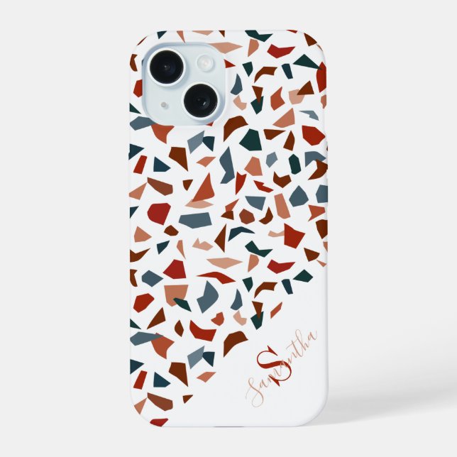 Monogram Modern Terrazzo Mosaic Pattern  iPhone 15 Case (Back)