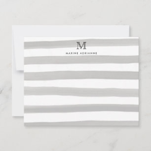 Monogram Modern Trendy Grey Watercolor Stripes Card