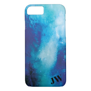 Monogram Modern Trendy Space Star Nebula Blue Case-Mate iPhone Case