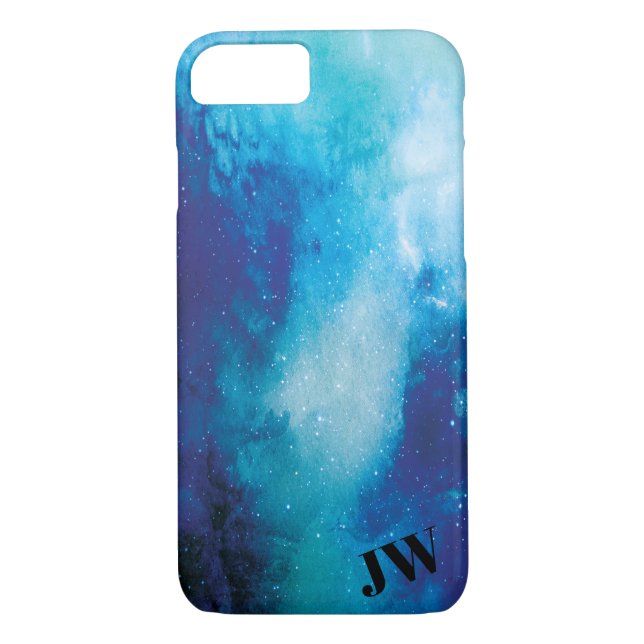 Monogram Modern Trendy Space Star Nebula Blue Case-Mate iPhone Case (Back)
