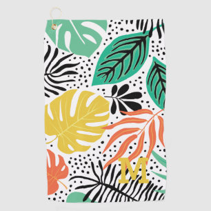 Monogram Modern Tropical Palm Pattern Golf Towel