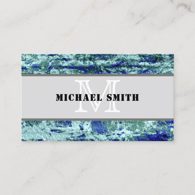 Monogram Modern Vintage Blue Background #2 Business Card (Front)