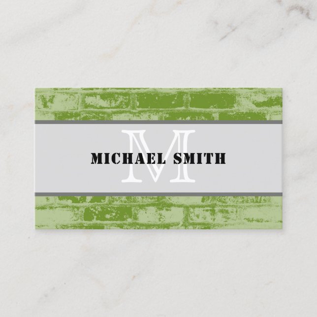 Monogram Modern Vintage Green Background Business Card (Front)