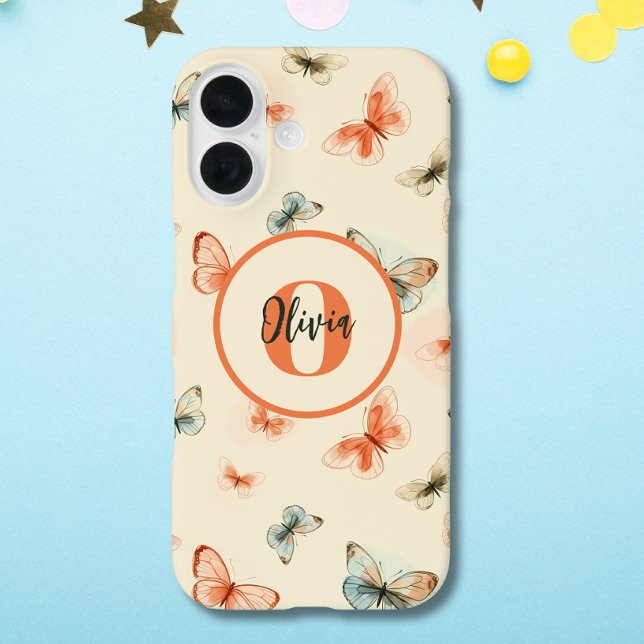 Monogram Modern Watercolor Butterflies Case-Mate iPhone Case (Creator Uploaded)