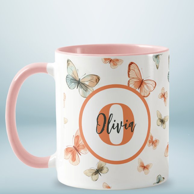 Monogram Modern Watercolor Butterflies Mug (Creator Uploaded)