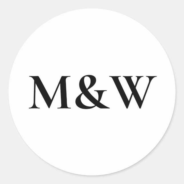 Monogram Modern Wedding Bold Black & White Classic Round Sticker (Front)