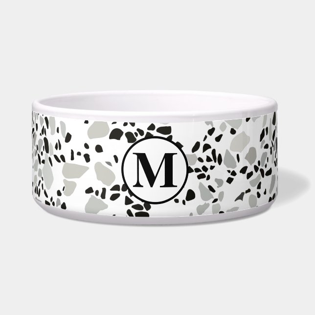Monogram Modern White and Grey Terrazzo Pattern (Front)